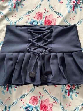 Handmade Navy Lace-Up Mini Skirt